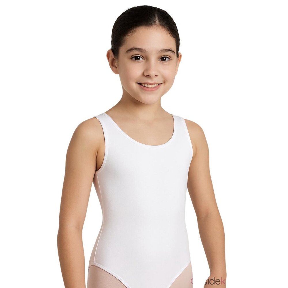 Danskin Childs M 8-10 Tank Leotard White Scoop Neck Dance
